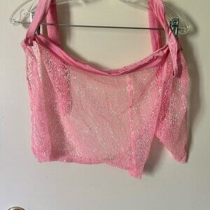 Pink Sheer Sequin xl bottom skirt wrap cover up